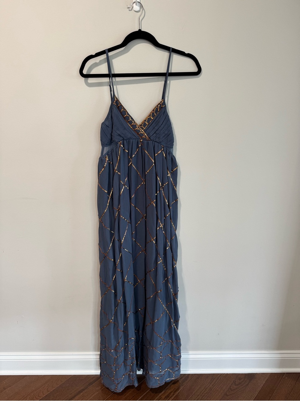Free People Women's Slate Blue and Gold Maxi Dress